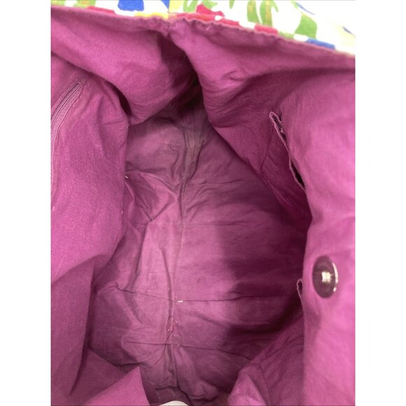 Large Antique Wicker & Canvas Handbag Colorful Floral Boho Beach Vacation - Picture 6 of 13